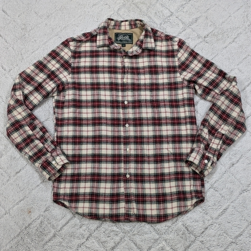 Roots Shirt Men's S Red White Plaid Manning Flannel Organic Cotton Button Up
